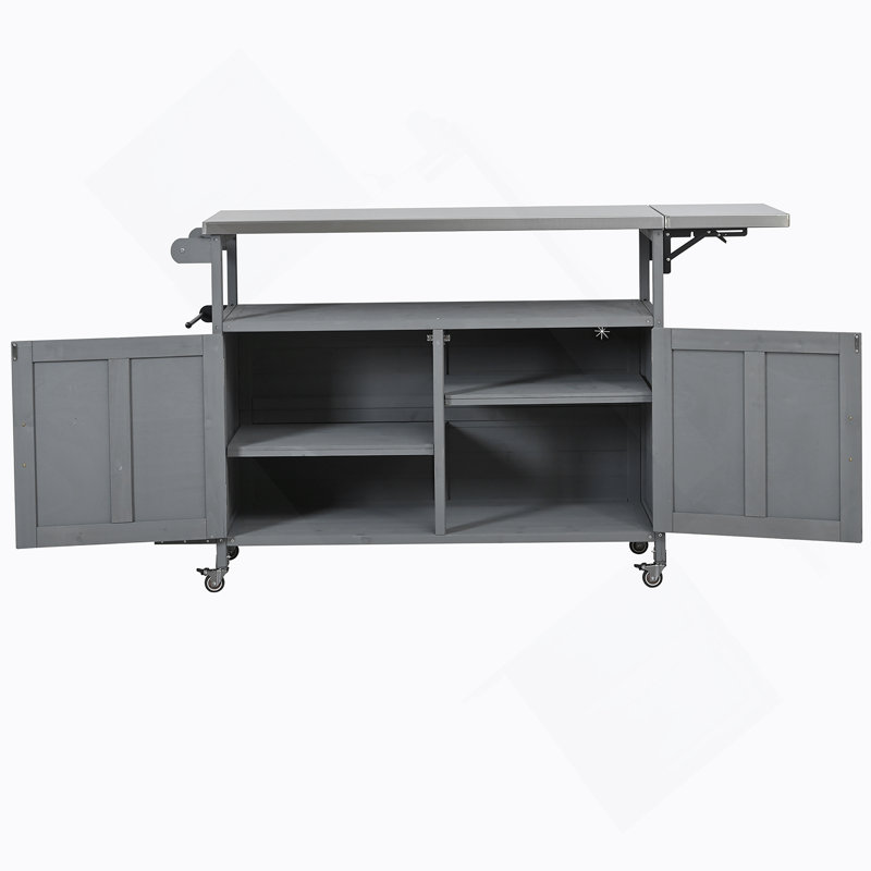 Îlot de cuisine pliable pour l'extérieur avec roulettes verrouillables, rangement et porte-serviettes pour la cuisson sur le patio, gris