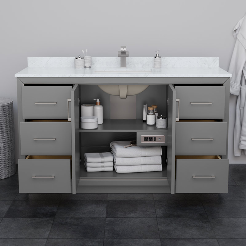 60'' Single Bathroom Vanity with Quartz Top, Dark Gray, Matte Black, Giotto Quartz