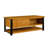 Trapeze Modern Industrial Coffee Table - Teak Brown Finish Table with Iron Legs, Open Shelf & Slatted Storage Door-1452803418