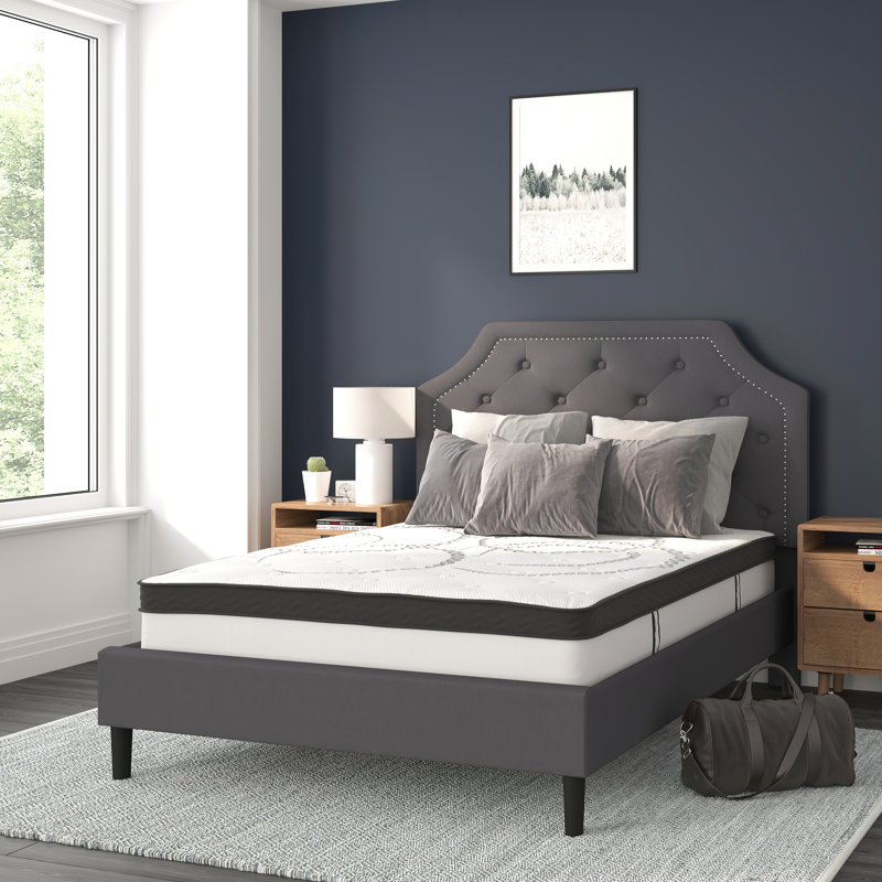 Aluino Tufted Platform Bed with 10 Inch Pocket Spring Mattress, Full, Dark Gray