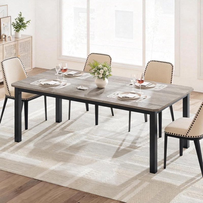 Ensemble de table de salle à manger 5 pièces avec chaises rembourrées, ensemble de salle à manger industriel 78,7 po, chaises ergonomiques à haut dossier avec pieds en bois d'hévéa pour la cuisine et la salle à manger