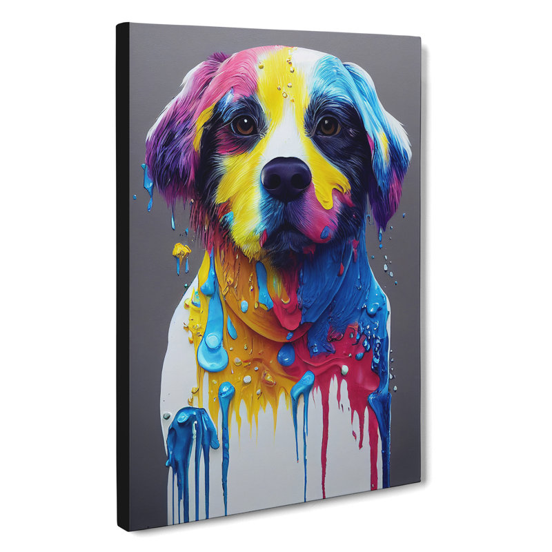 Painted Dog No.5 - Wall Art, 50cm H x 35cm W x 3cm D, Wrapped Canvas
