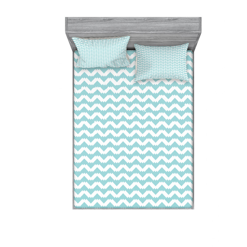 Microfiber Chevron Sheet Set, Full/Double Sheet Set with Fitted Sheet, Light Blue/White Chevron