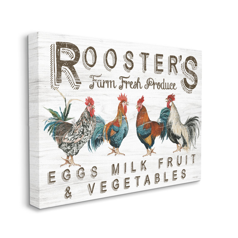 «Rustic Roosters Farm Fresh Produce Floater» par Cindy Jacobs, H 16 po x l 20 po x P 1,5 po, Toile tendue
