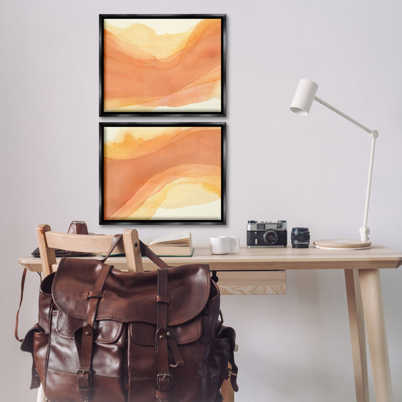  «Curving Orange Waves», ensemble de 2 toiles flottantes encadrées par Grace Popp, Cadre flottant noir de jais