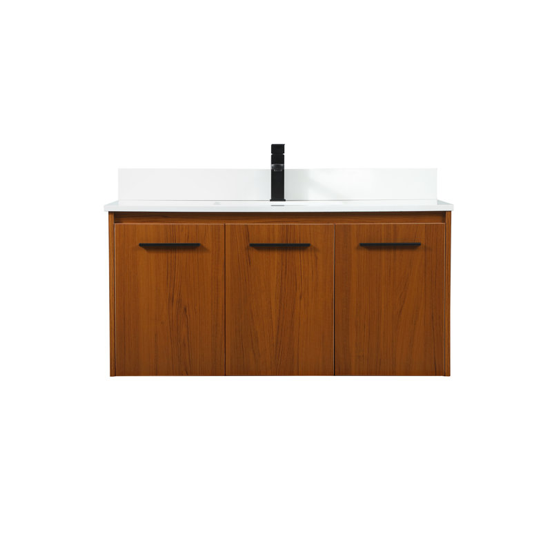 Penn 40'' Single Bathroom Vanity with Engineered Marble Top, Teak