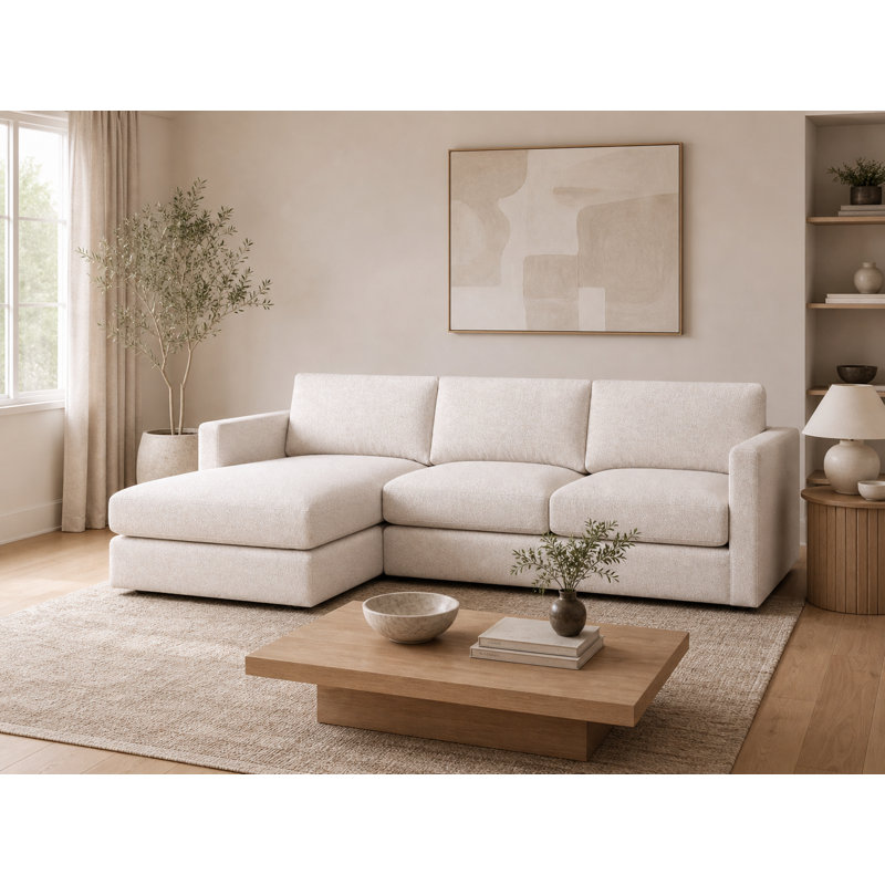 Canapé modulaire moderne en tissu avec méridienne large Oatmeal Performance, Gauche