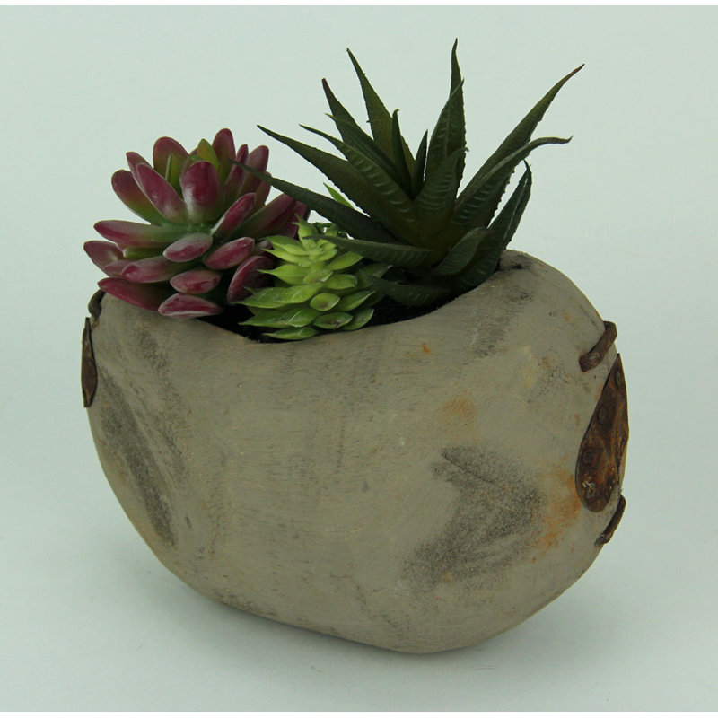 7'' Faux Succulent Plant in Wood Pot