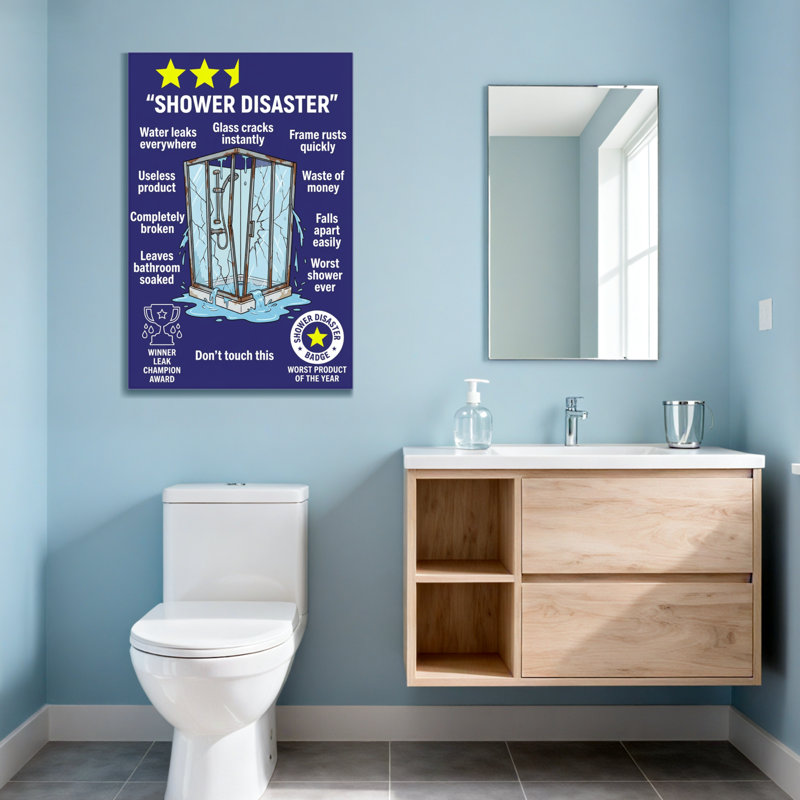 Bain et buanderie, douche, désastre, verre, fissures, fuites d'eau, rouilles, H 18 po x l 12 po