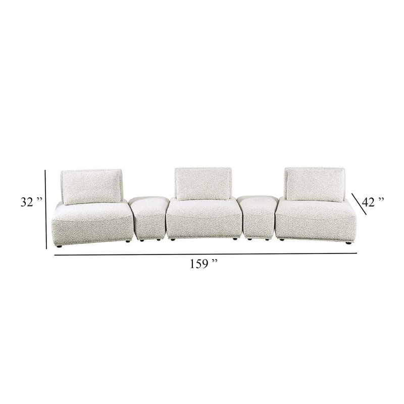 Stavan Modular Curved 3 Seater Sofa, Adjustable Seat Depth, Light Grey Boucle