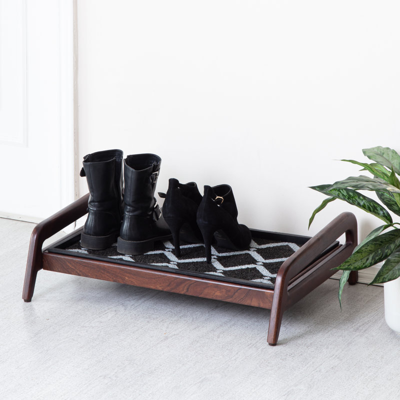 Support à bottes en bois massif de qualité supérieure avec tapis en fibre de coco naturelle - Rangement pour chaussures