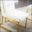 Élégante chaise de salle à manger capitonnée avec base en acier inoxydable à finition dorée, parfaite pour le confort et le style dans toute salle à manger.-1805348683-1805348685