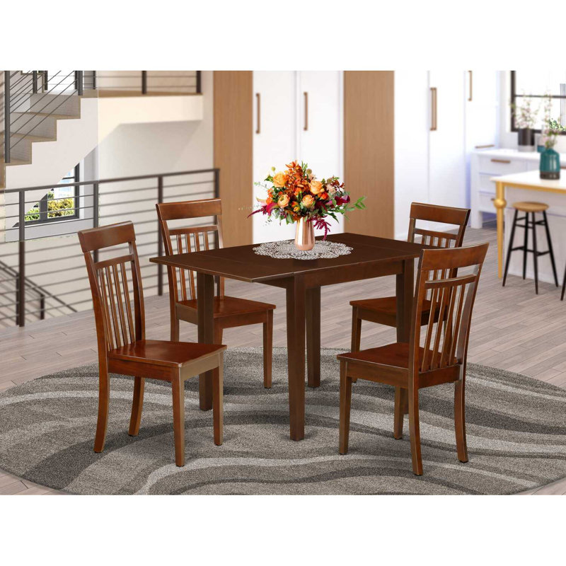 5 Piece Kitchen Table & Chairs Set Includes a Rectangle Dining Room Table with Dropleaf and 4 Dining Chairs, Mahogany, 5