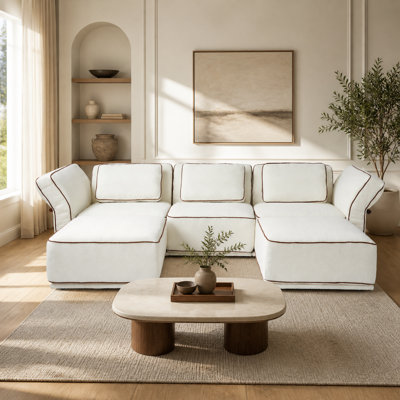 Canapé modulaire rembourré à accoudoirs évasés avec 2 repose-pieds Boucle