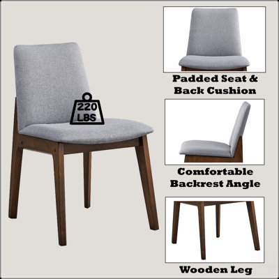 Ensemble de 2 chaises d'appoint Kaela en tissu gris clair et finition noyer