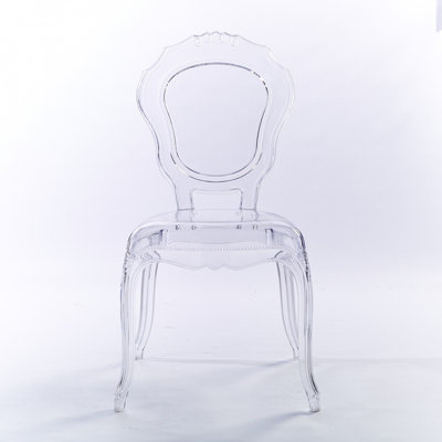 Chaises de salle à manger empilables luxueuses, modernes et luxueuses, chaises d'appoint en acrylique brillant transparent avec dossier décoratif ouvert pour salle à manger, meuble-lavabo, salon et patio, transparent
