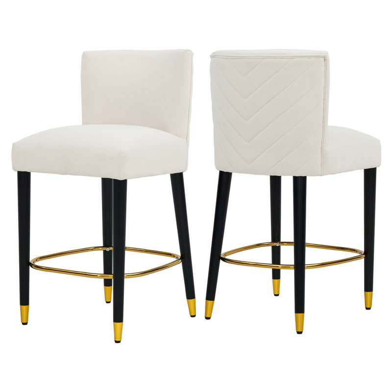 Ensemble de 2 tabourets de bar avec cadre en bois et repose-pieds en métal, Beige