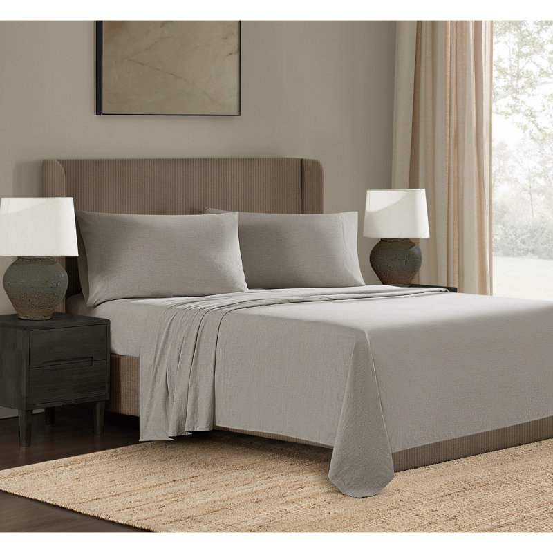 Ensemble de draps Frye, Gris, Ensemble de draps pour grand lit avec 2 taies d'or