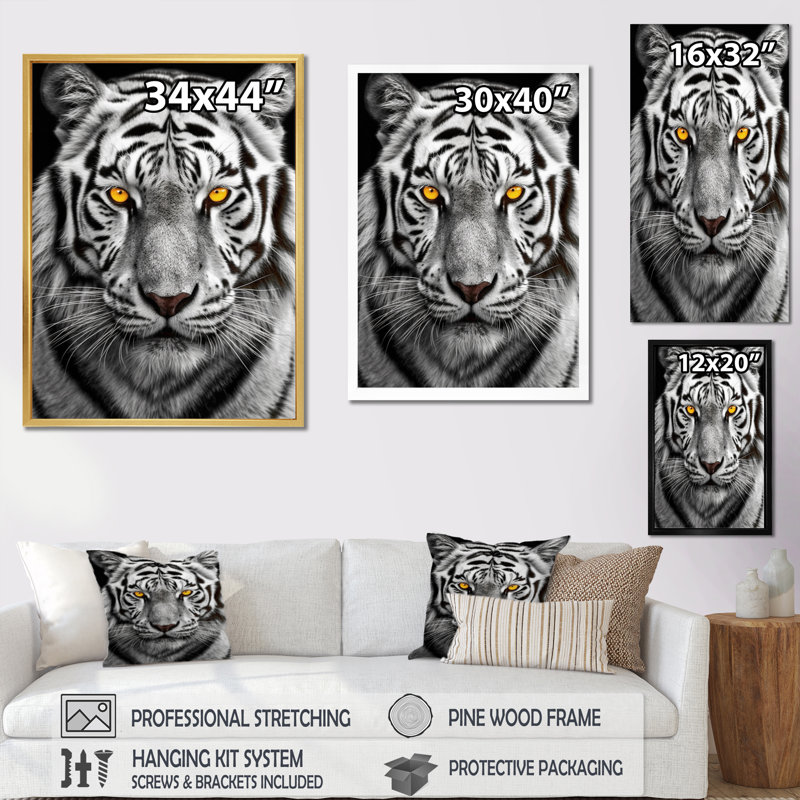 " Fierce White Tiger I ", 20" H x 12" W x 1" D, Natural Floater Framed