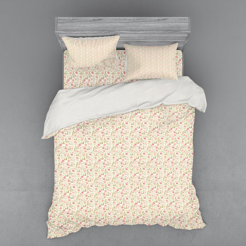 Ensemble de housse de couette en microfibre floral crème, Housse de couette grand + 3 pièces supplémentair