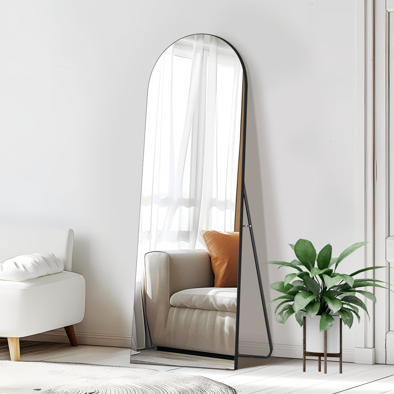 Luziano Solid Wood Arch Wall Mirror, 67" x 23", Black
