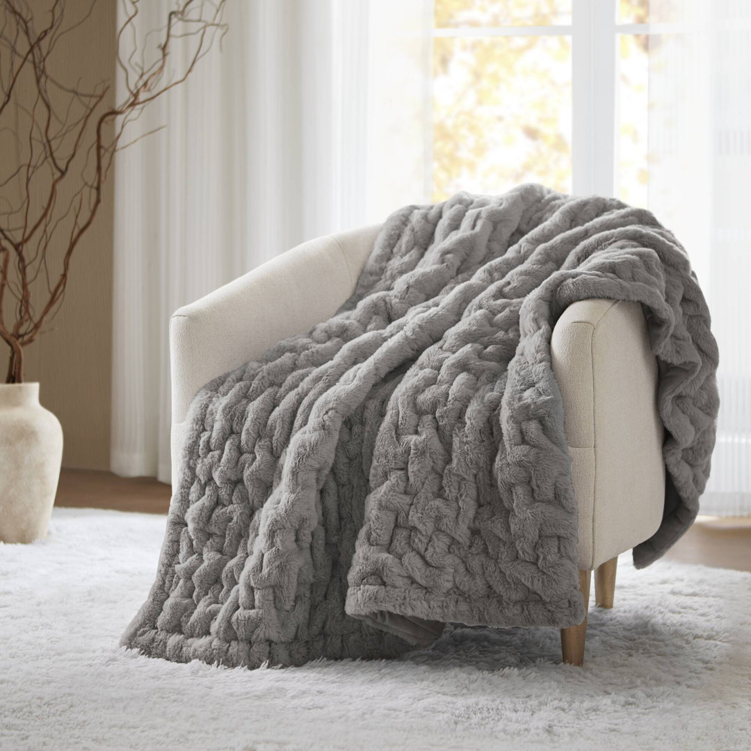 Ruched Fur Throw Madison Park 