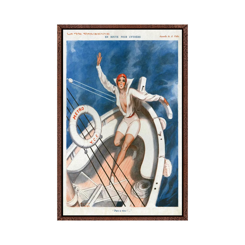 1920s La Vie Parisienne Magazine Plate - Print on Canvas, Classic Brown Wood Framed, 66.04 cm H x 45.72 cm W