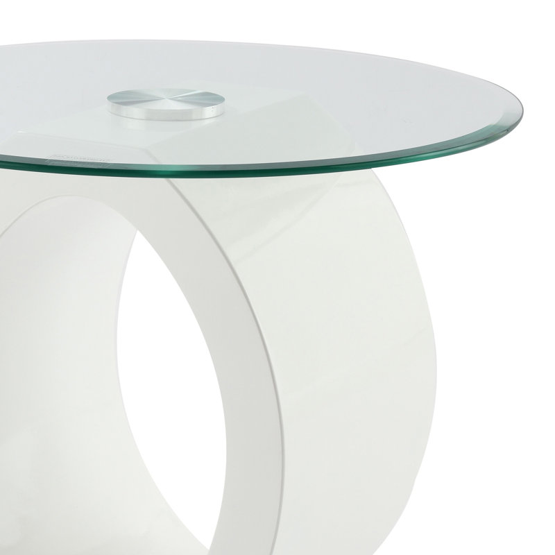 Table de bout, plateau en verre, finition blanche ultrabrillante