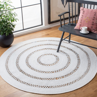 Round Hand Braided White Area Rug