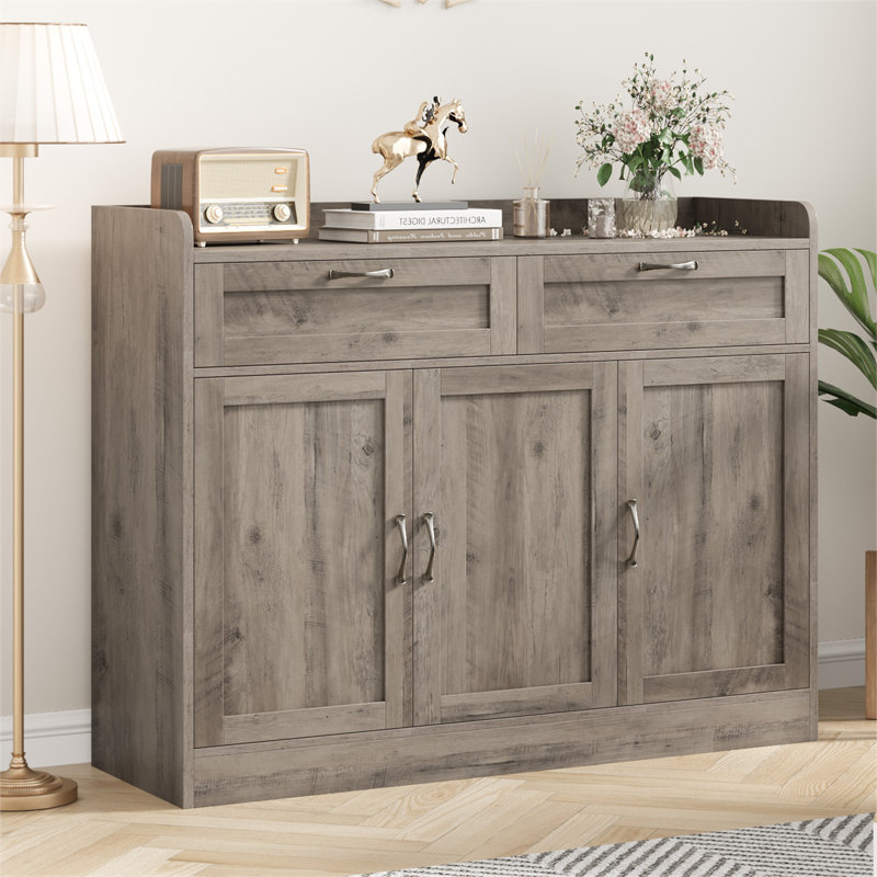 Buffet moderne de 47,2 po avec tablette ajustable Breege, armoire de rangement en bois pour la cuisine, la salle à manger, le salon, gris délavé