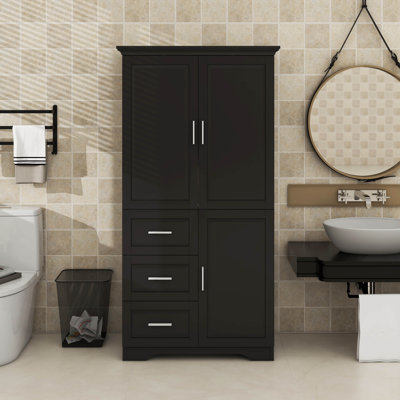 Tall And Wide Storage Cabinet With Doors, Three Drawers