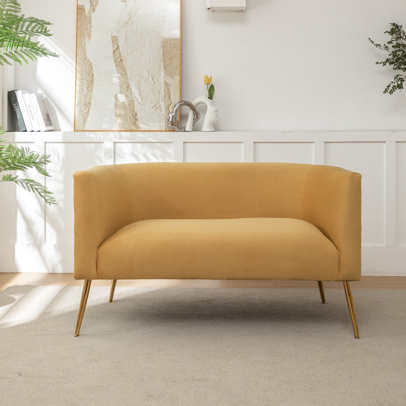 Cristen Upholstered Velvet Loveseat, Yellow