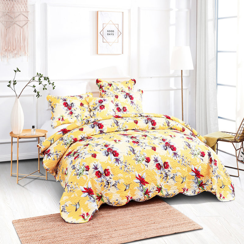 Polyester Floral Quilt Set, Twin Quilt + 1 Sham