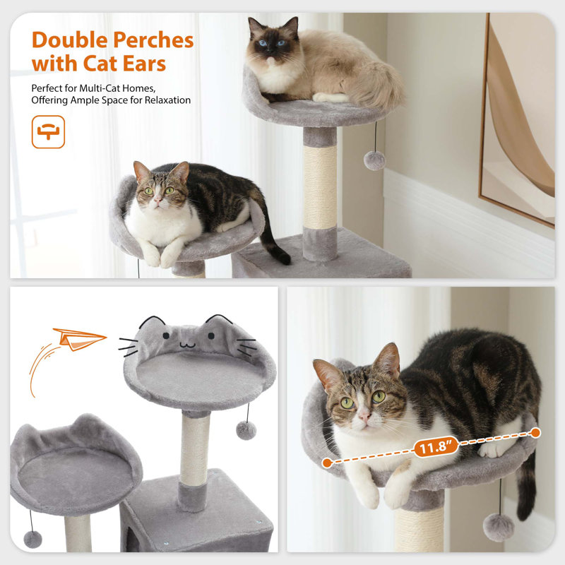 63'' Gray Multi-Level Cat Tree Tower with Sisal Scratching Posts