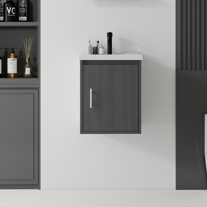 Meuble-lavabo suspendu de 40 cm avec lavabo, porte à fermeture douce, lavabo en céramique, meuble en contreplaqué, gris, Gris