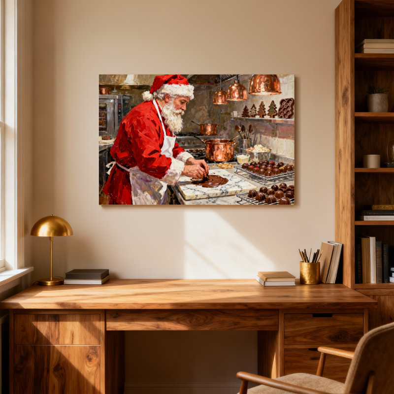 Noël, père Noël, préparer des biscuits au chocolat dans la cuisine, H 12 po x l 18 po