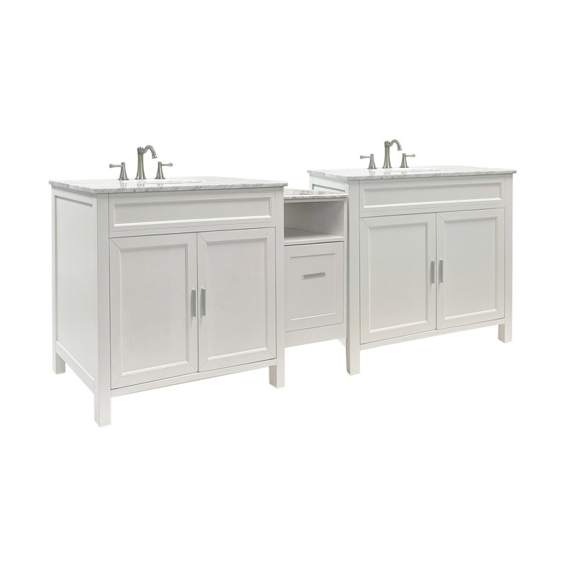 Meuble-lavabo double 90 po - Finition blanche, Blanc