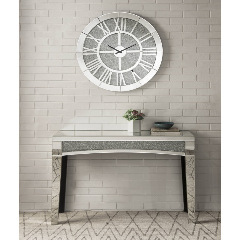 Noralie 31" Round Mirrored Wall Clock with Faux Diamonds