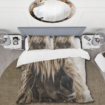 Portrait of Fluffy Curly Alpaca - Ensemble de housse de couette Farmhouse - Microfibre de polyester