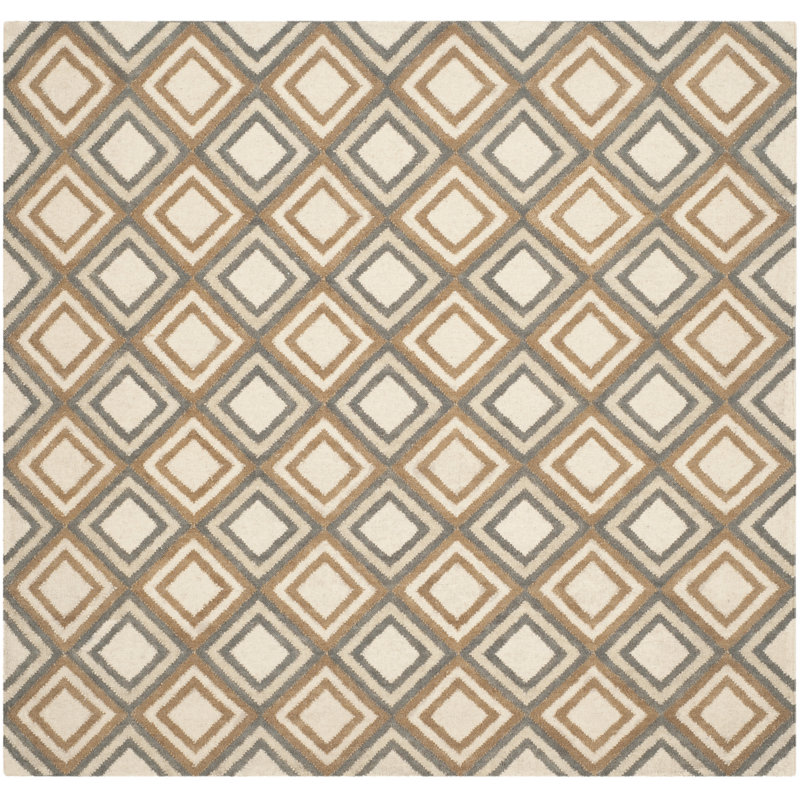 Emek Hand Woven Flat Weave Wool Geometric Rug, Square 6'