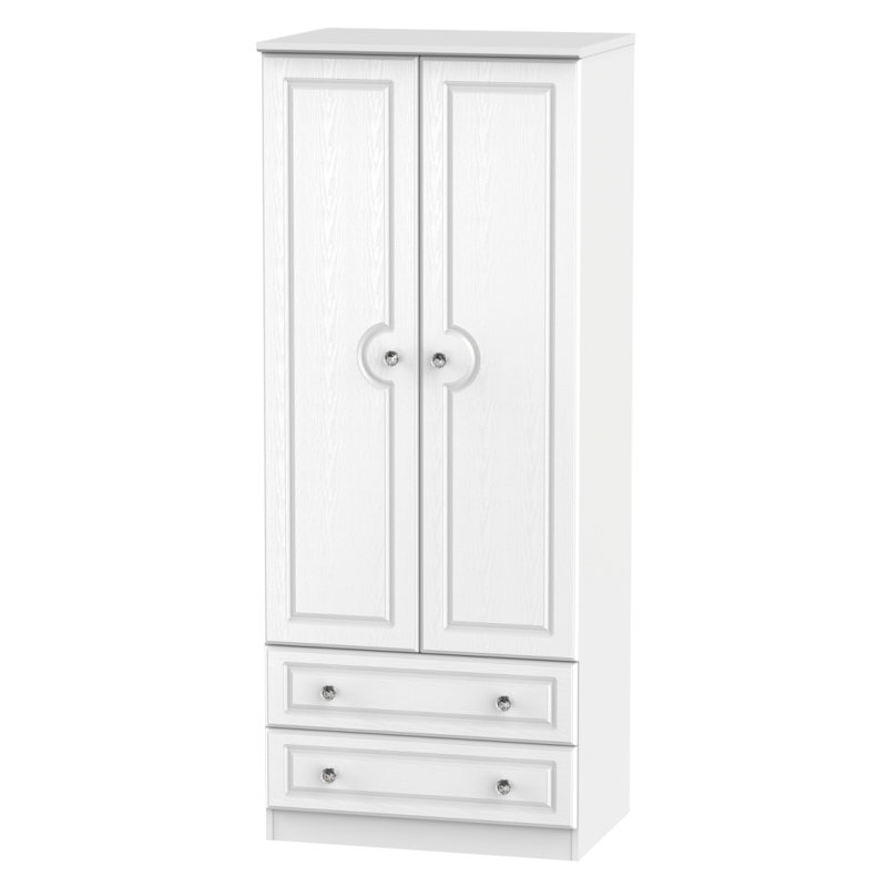 Fully Assembled Katelin Crystal 2 Door Wardrobe, White Matt Veneer