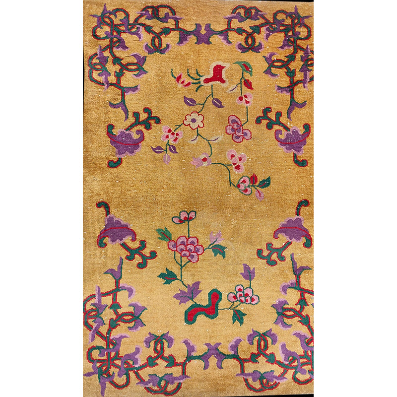 Antique Art Deco Small Scatter Size Wool Ivory Beige Cream White Rug