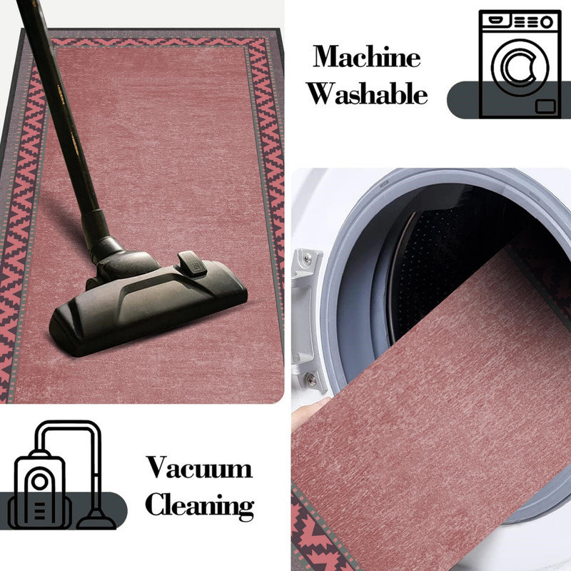 Geometric Water Resistant Anti-Fatigue Non-Skid Kitchen Mat, Red