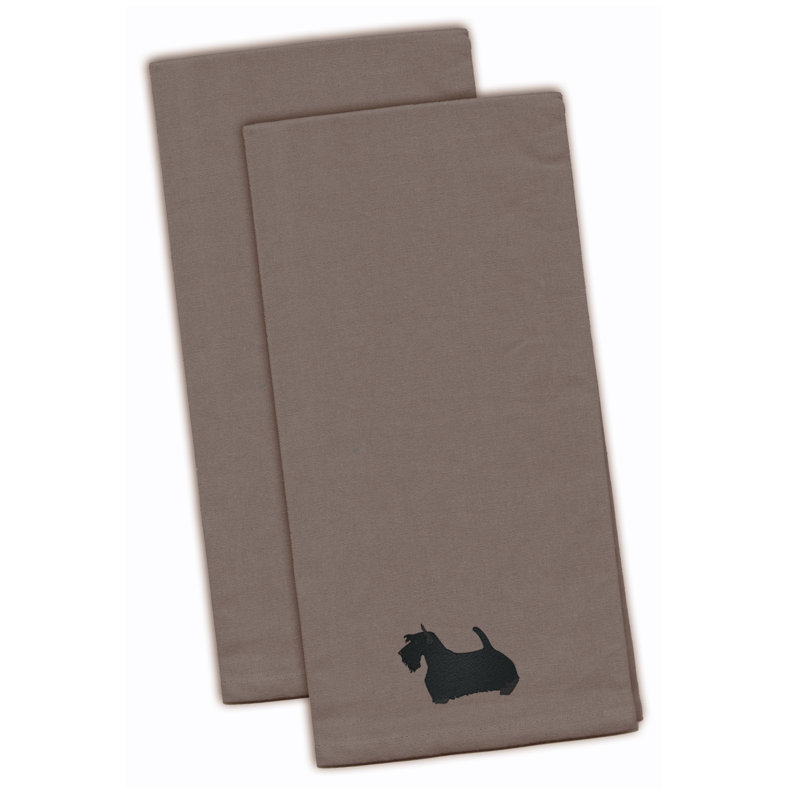 Serviette de cuisine brodée en gaélique terrier, Gris, H 28 po x l 19 po x P 0,1 po