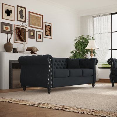 Chesterfield Velvet Sofa With Tufted Back, Rolled Arms & Nailhead Trim, Upholstered Couch For Living Room
