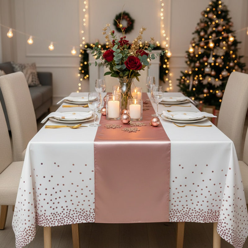 Disposable Party Tablecloth Set With Silk Table Flag Waterproof, Fade-Resistant, Elegant Decoration For Weddings, Birthdays & Events Rectangular Table Cover