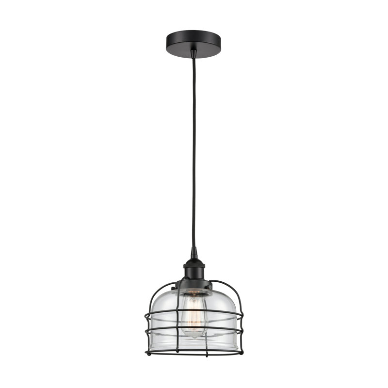 Luminaire suspendu 1 lumière Helladius, Transparent, H 10,25 po x l 9 po x P 9 po, Noir mat