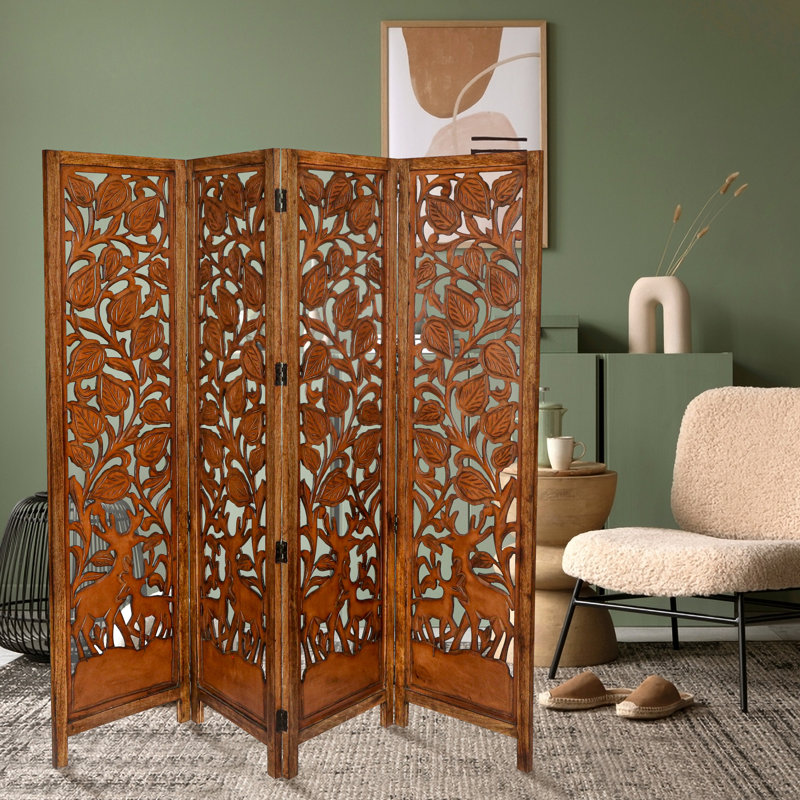 Hellman 175cm W x 180cm H 4 - Panel Folding Room Divider, Light Brown