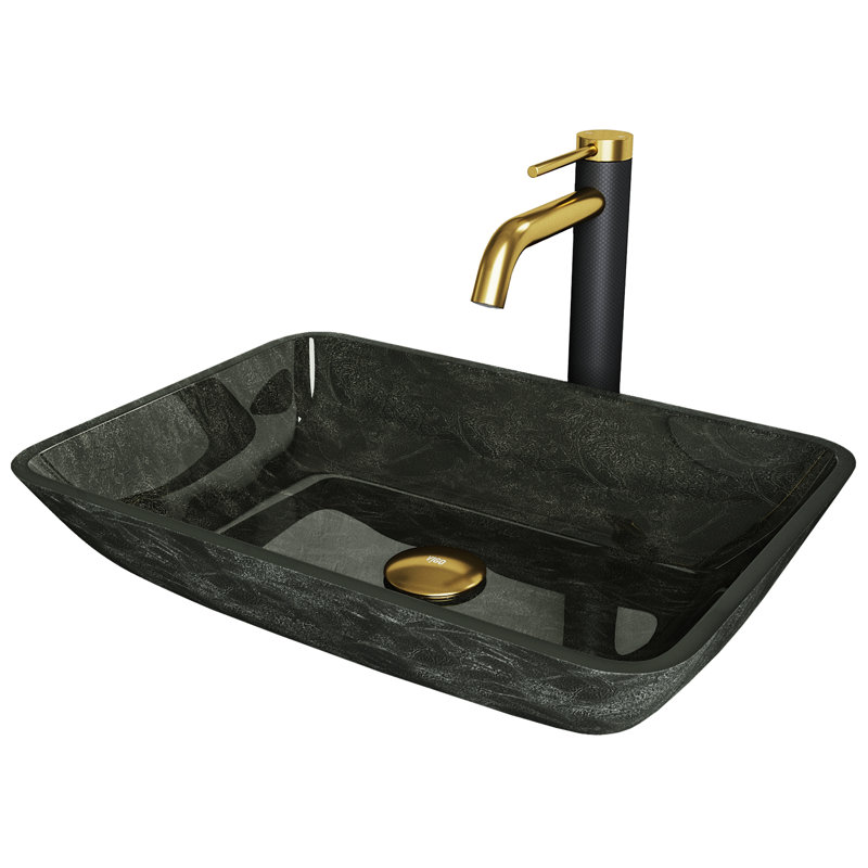 Donatello 18" L x 13" W x 4" H Rectangular Glass Vessel Bathroom Sink with 10" H Faucet