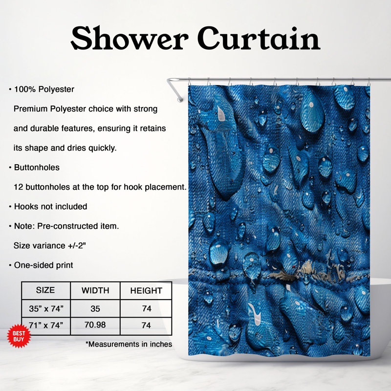 Rideau de douche Blue Dewdrops bleu, H 74 po x l 71 po